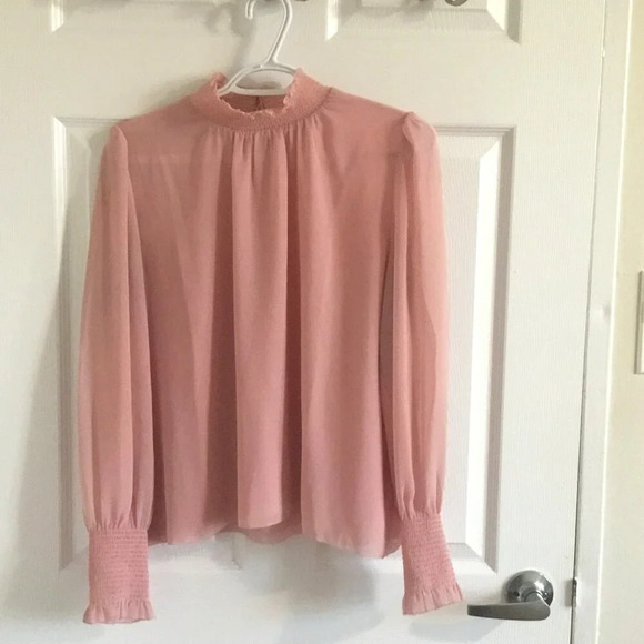 ARITZIA Wilfred long sleeve High-Neck Blouse Light Pink Timeless & Elegant SZ S - Picture 1 of 6